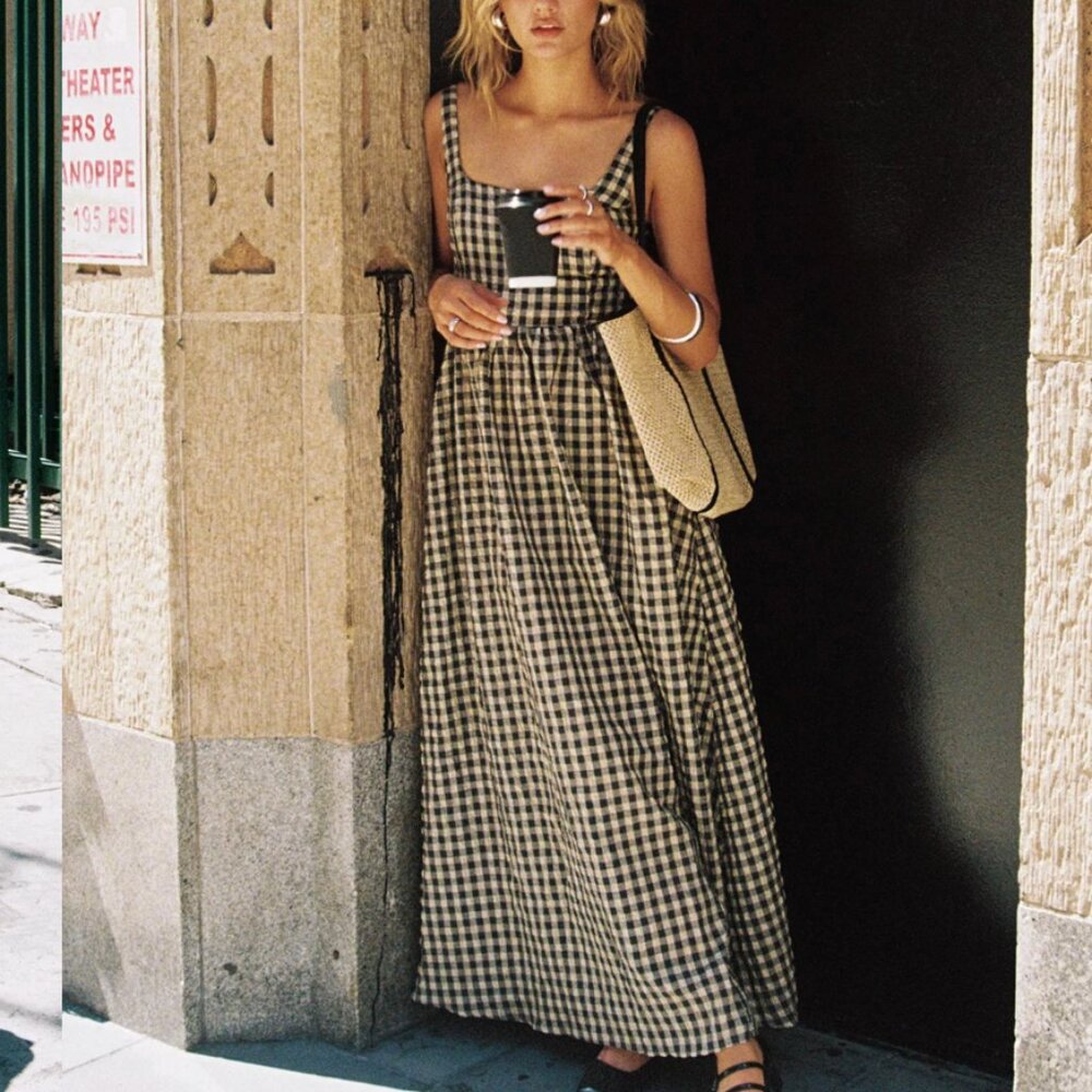 Princess Polly Black and Cream Checkered Maxi Dress